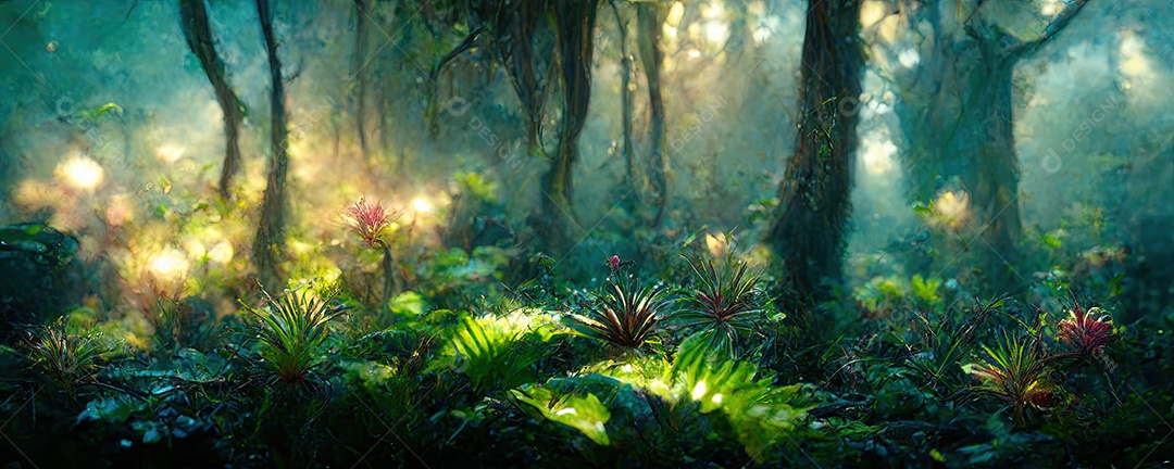 Ilustração da floresta tropical encantada