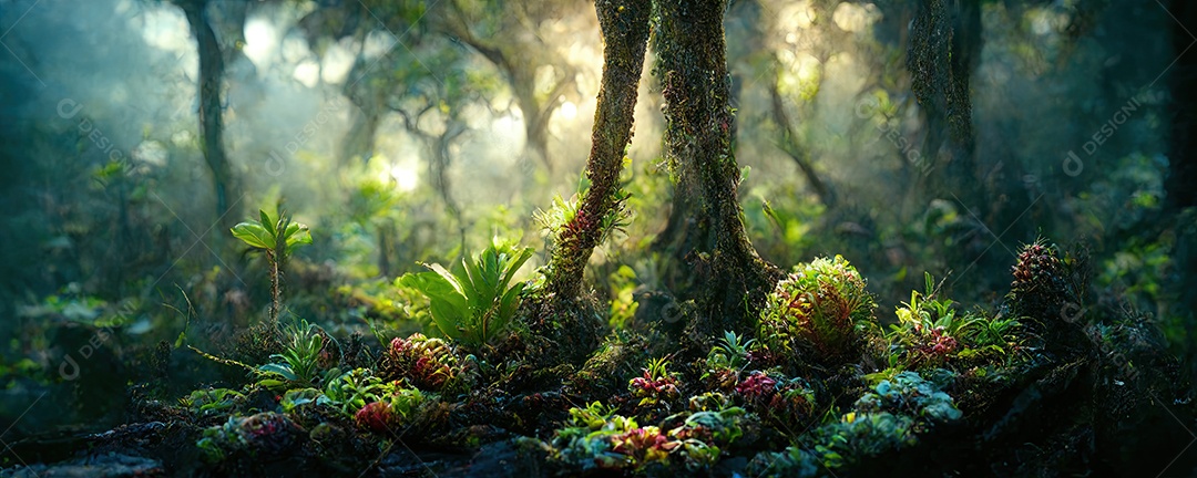 Ilustração da floresta tropical encantada