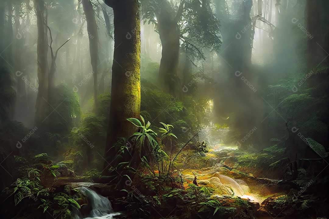 Ilustração da floresta tropical encantada