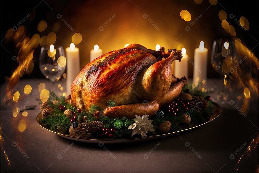 Celebração de peru assado para o jantar de Natal e Ação de Graças.