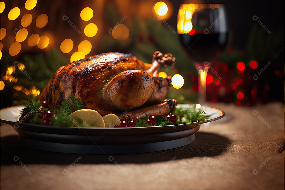 Celebração de peru assado para o jantar de Natal e Ação de Graças.