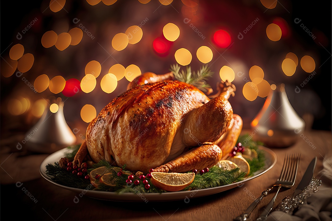 Celebração de peru assado para o jantar de Natal e Ação de Graças.