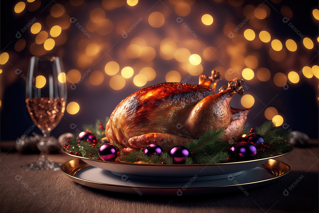 Celebração de peru assado para o jantar de Natal e Ação de Graças.