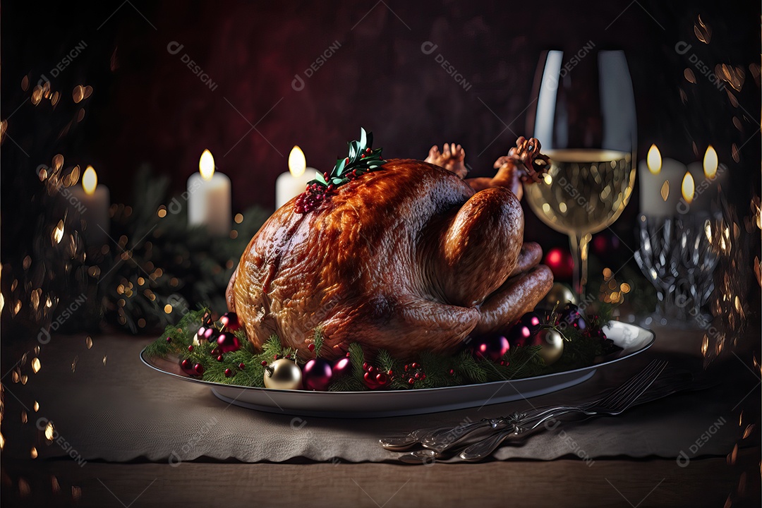 Celebração de peru assado para o jantar de Natal e Ação de Graças.