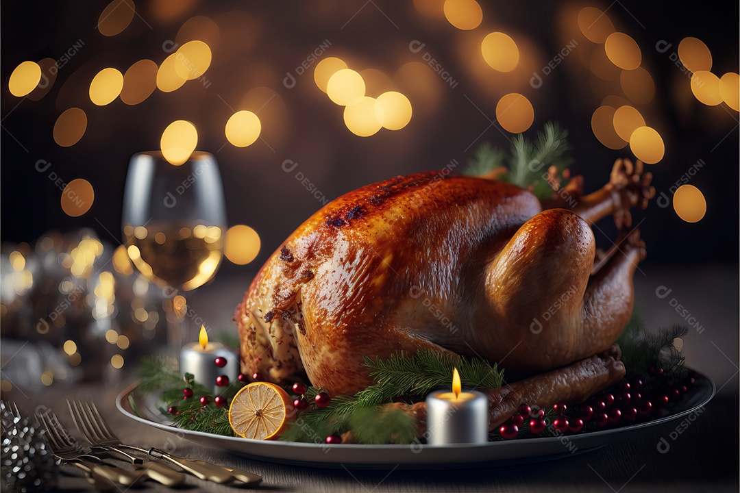 Celebração de peru assado para o jantar de Natal e Ação de Graças.
