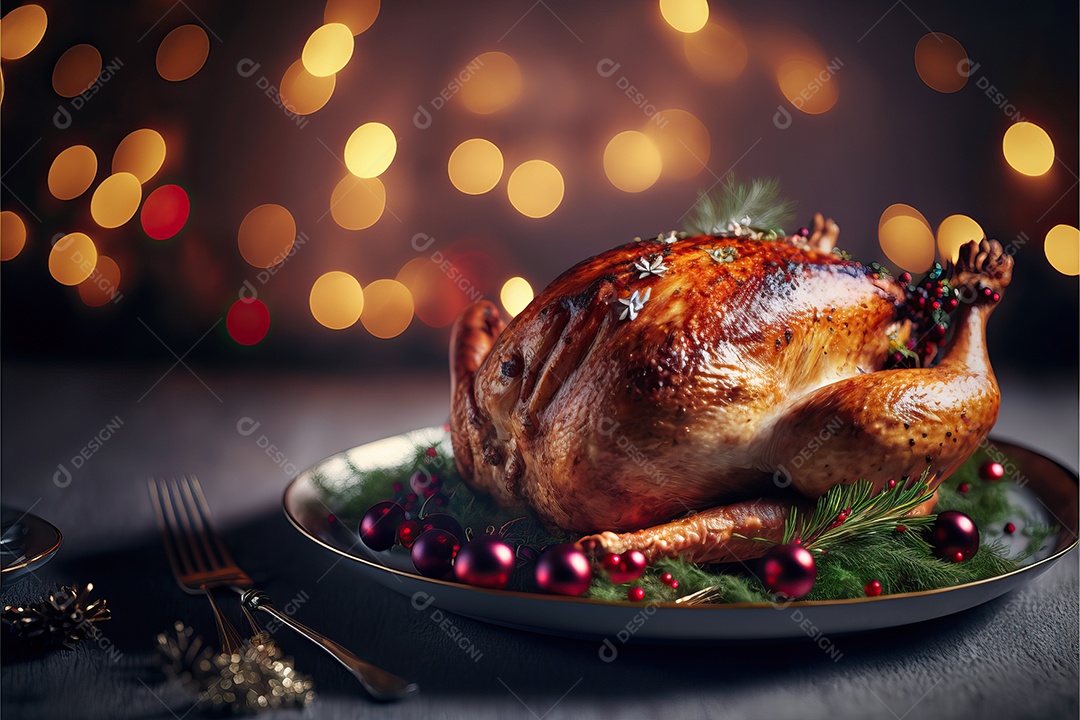 Celebração de peru assado para o jantar de Natal e Ação de Graças.