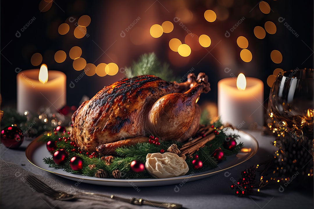 Celebração de peru assado para o jantar de Natal e Ação de Graças.