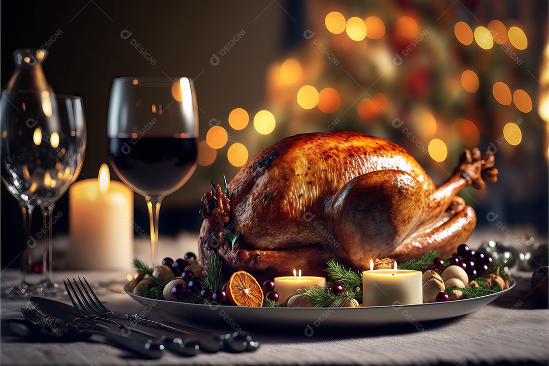 Celebração de peru assado para o jantar de Natal e Ação de Graças.
