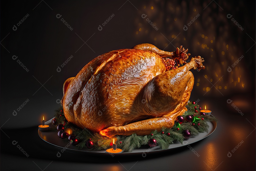 Celebração de peru assado para o jantar de Natal e Ação de Graças.