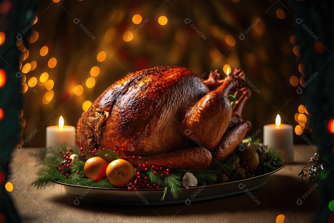 Celebração de peru assado para o jantar de Natal e Ação de Graças.