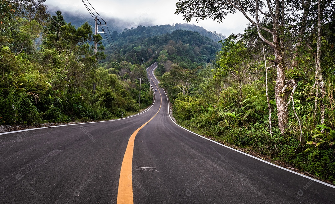 paisagem da estrada que leva à montanha