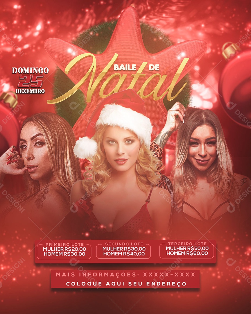 Flyer Baile de Natal Domingo 25 de Dezembro Social Media PSD Editável
