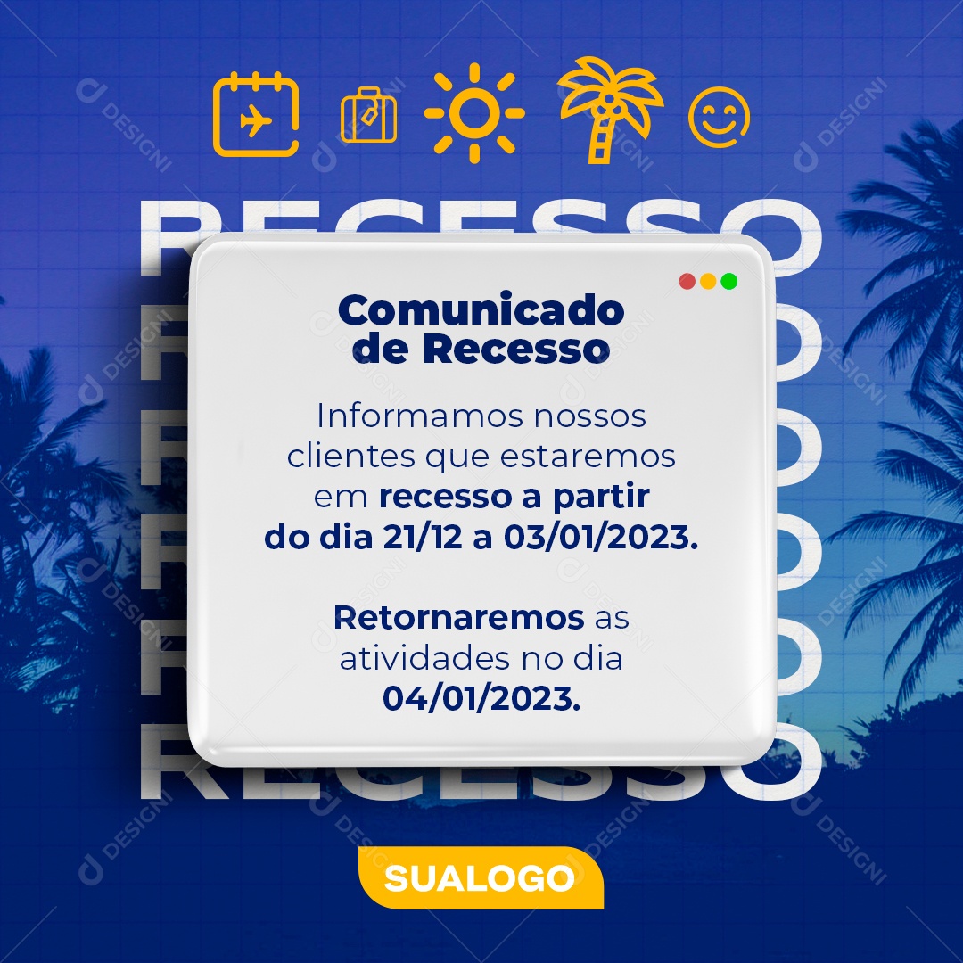 Post Comunicado de Recesso Social Media PSD Editável