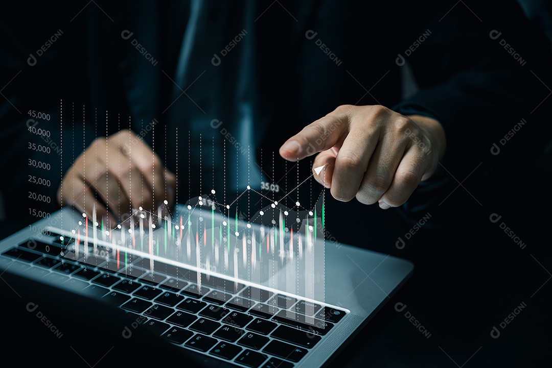 Gráfico de tela virtual de negócios indicador do mercado de ações troca de moeda