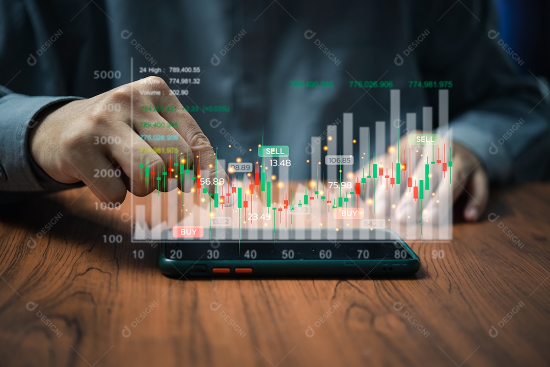 Gráfico de tela virtual de negócios indicador do mercado de ações troca de moeda