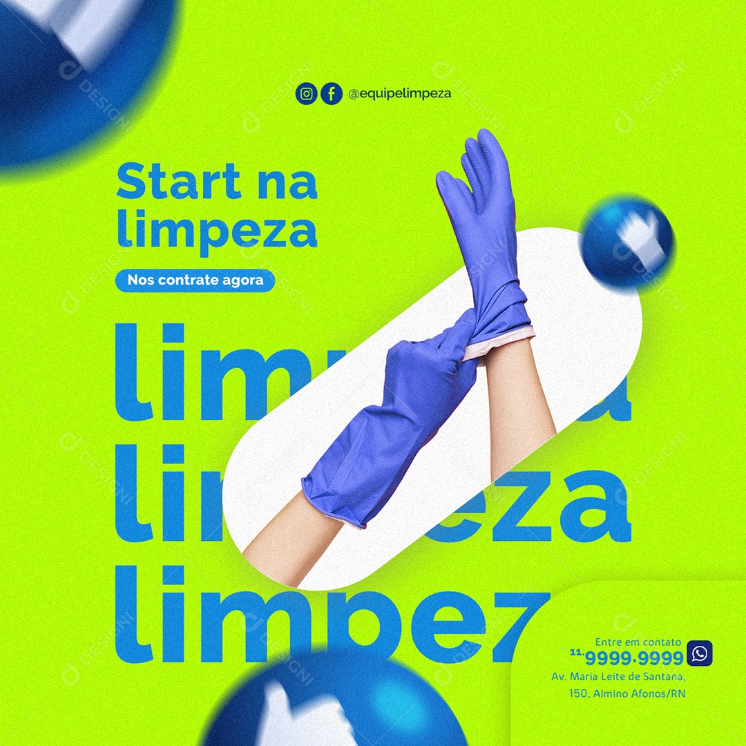 Start na Limpeza nos Contrate Agora Limpeza de Condomínio Social Media PSD Editável