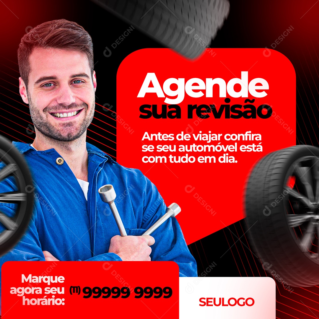 Agende Sua Revisão Oficina Mecânica Social Media PSD Editável