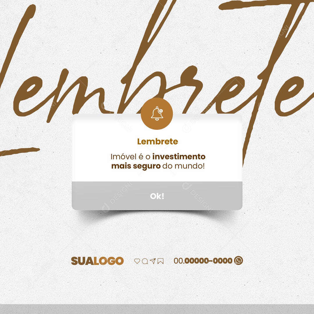 Lembrete Imóvel é o Investimento Mais Seguro do Mundo! Imobiliária Social Media PSD Editável