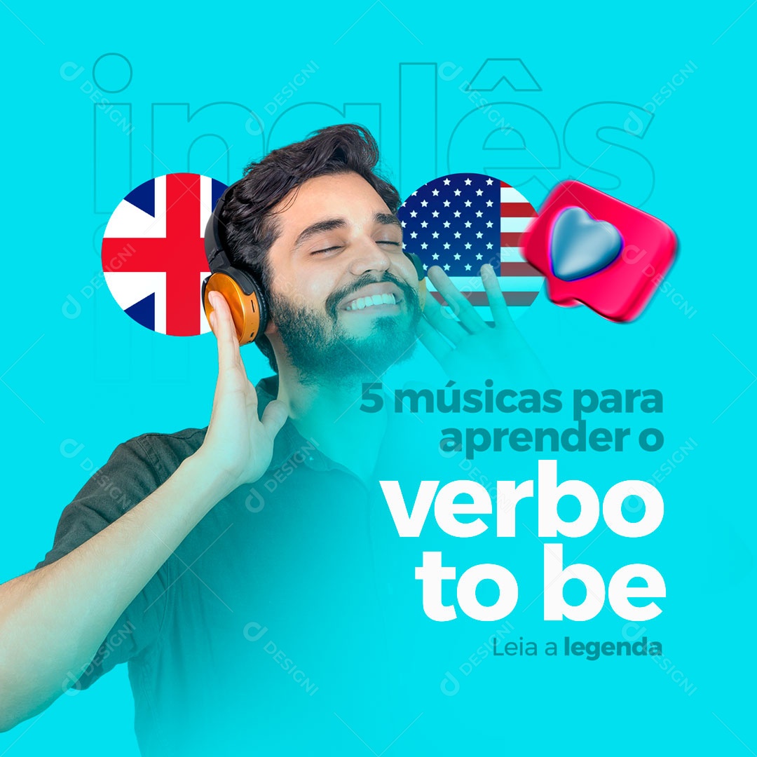Escola de Idiomas 5 Músicas Para Aprender o Verbo To Be Social Media PSD Editável