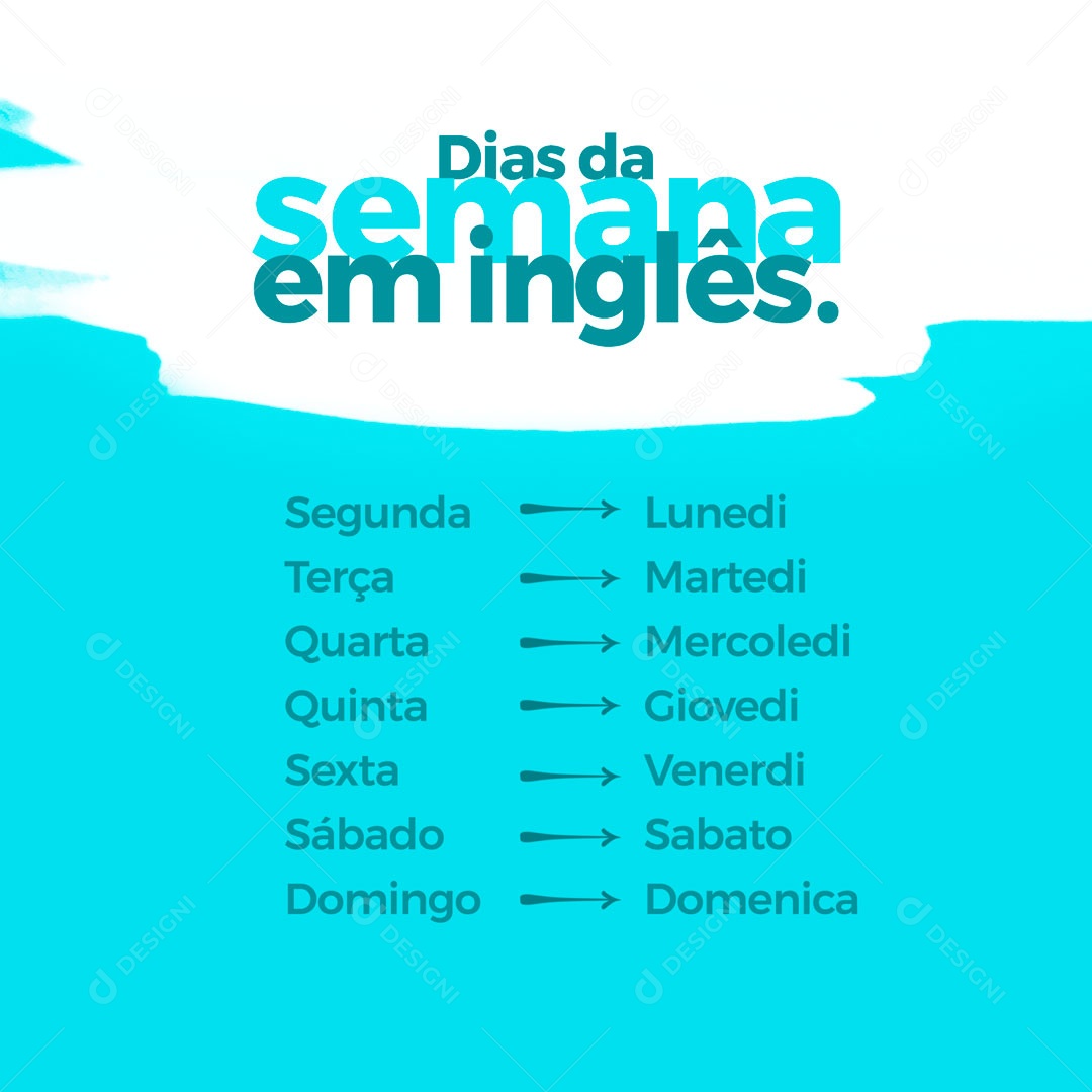 Dias da Semana em Inglês Escola de Idiomas Social Media PSD Editável