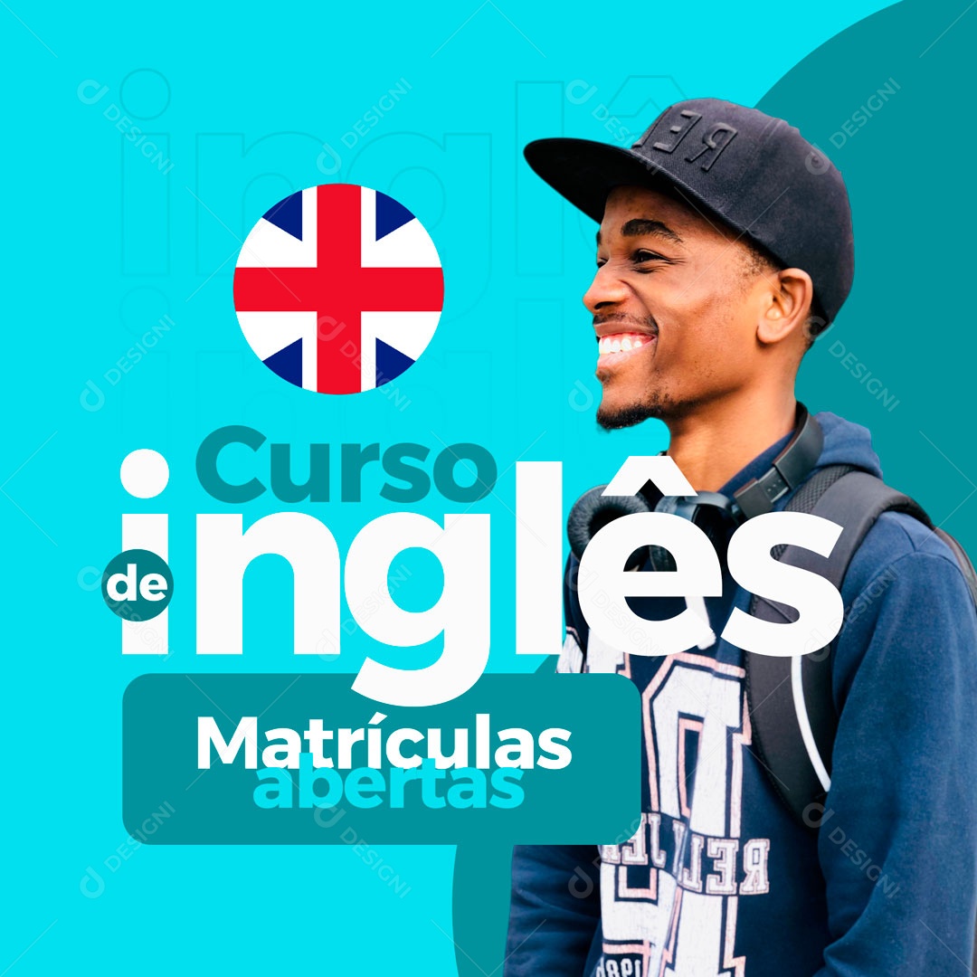 Curso de Inglês Matrículas Abertas Escola de Idiomas Social Media PSD Editável