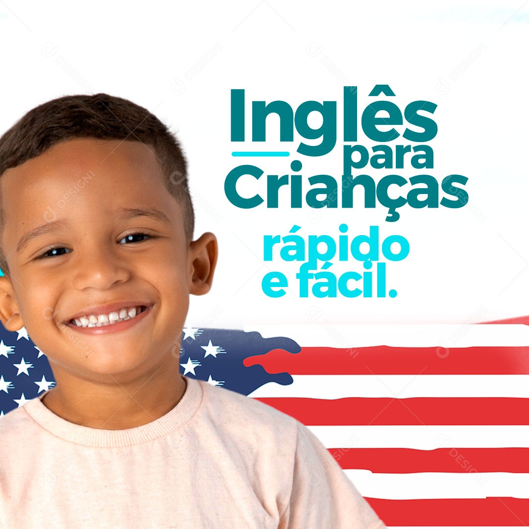 Inglês Para Crianças Escola de Idiomas Social Media PSD Editável