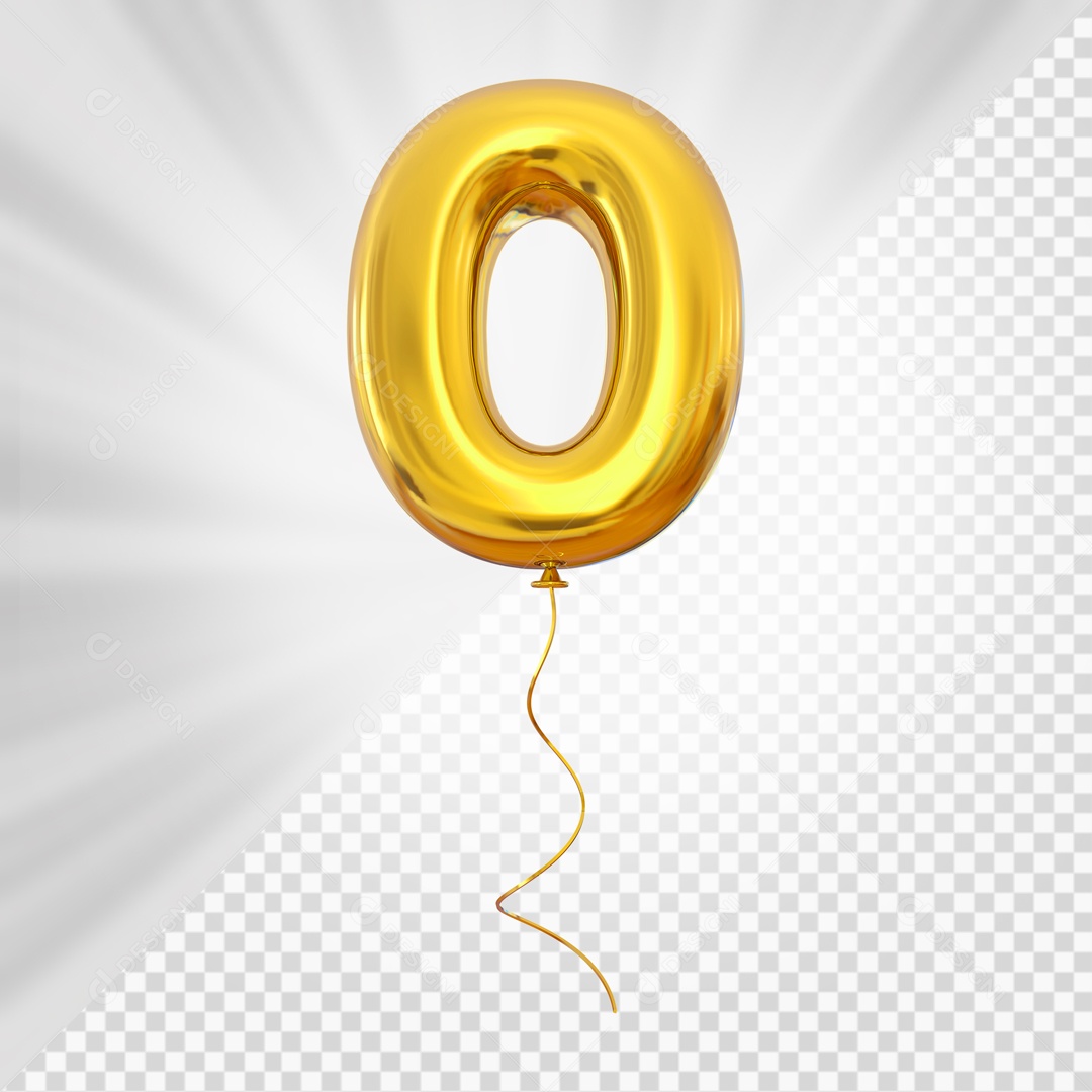 Balão de Número 0 Elemento 3D Dourado Para composição PSD