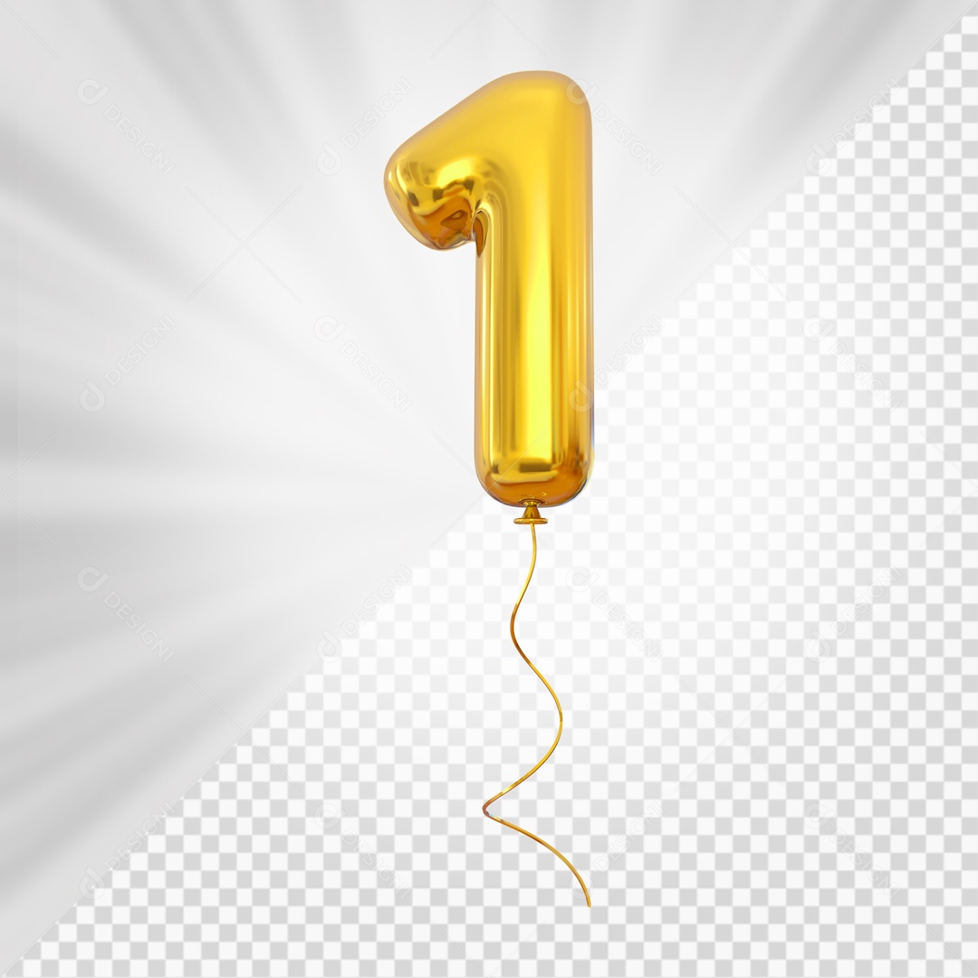 Balão de Número 1 Elemento 3D Dourado Para composição PSD