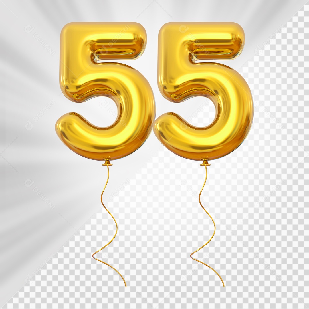 Balão de Número 55 Elemento 3D Dourado Para composição PSD