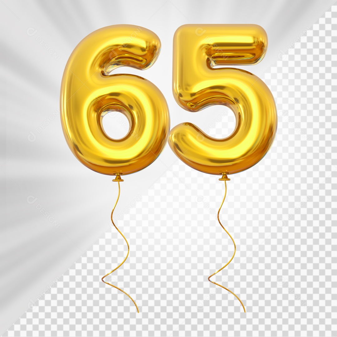 Balão de Número 65 Elemento 3D Dourado Para composição PSD