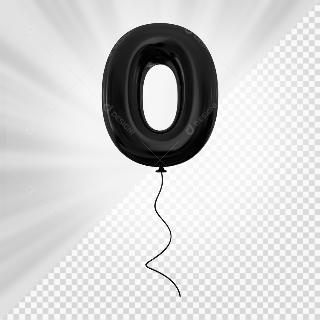 Balão de Número 0 Elemento 3D Preto Para composição PSD