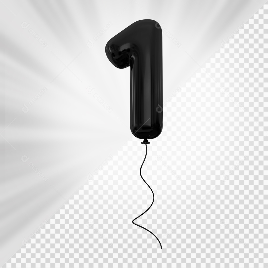 Balão de Número 1 Elemento 3D Preto Para composição PSD