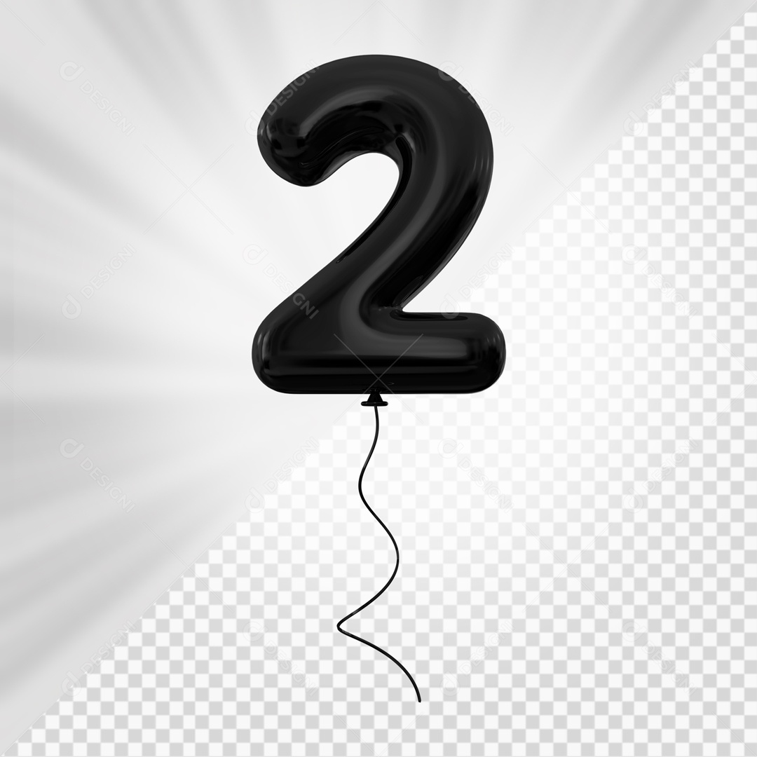 Balão de Número 2 Elemento 3D Preto Para composição PSD