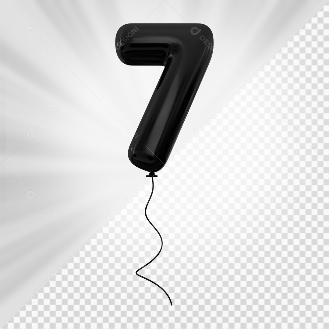Balão de Número 7 Elemento 3D Preto Para composição PSD