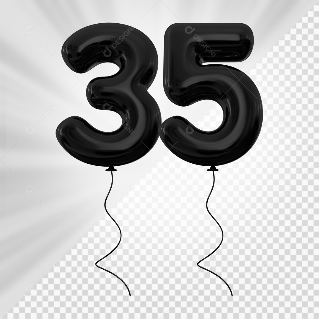 Balão de Número 35 Elemento 3D Preto Para composição PSD