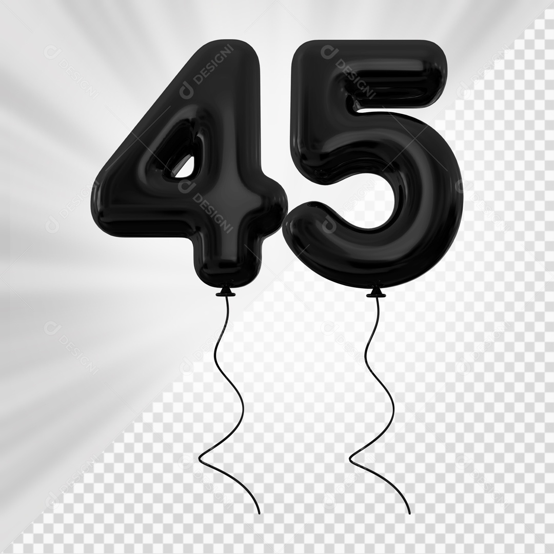 Balão de Número 45 Elemento 3D Preto Para composição PSD