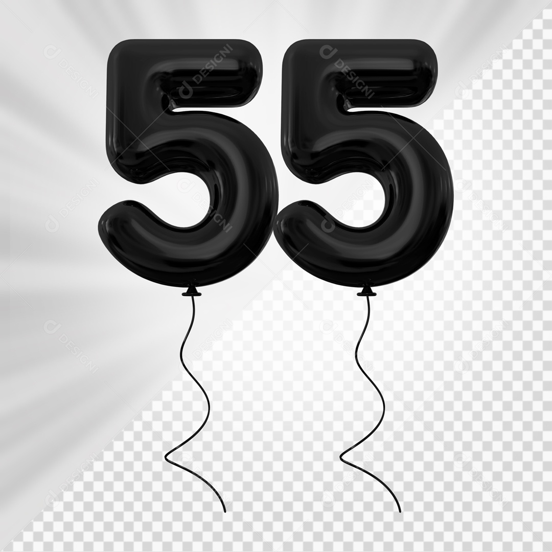 Balão de Número 55 Elemento 3D Preto Para composição PSD