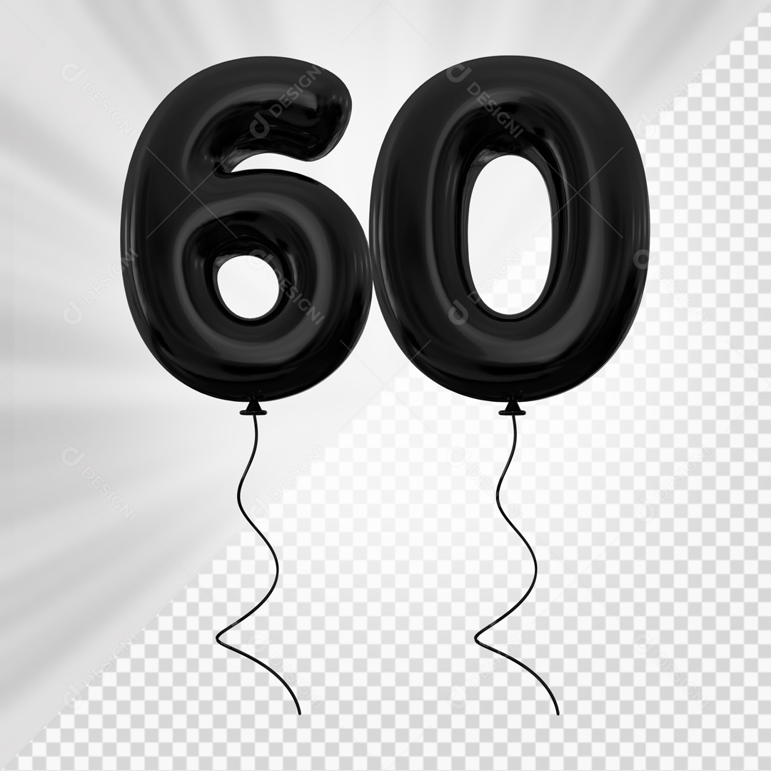 Balão de Número 60 Elemento 3D Preto Para composição PSD