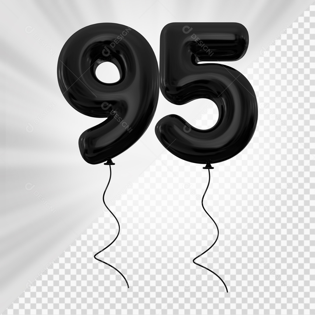Balão de Número 95 Elemento 3D Preto Para composição PSD