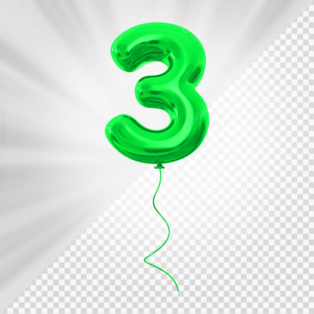 Balão de Número 3 Elemento 3D Verde Para composição PSD