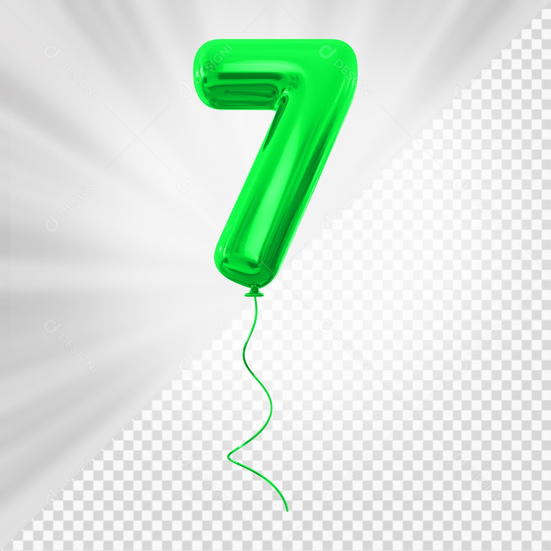 Balão de Número 7 Elemento 3D Verde Para composição PSD