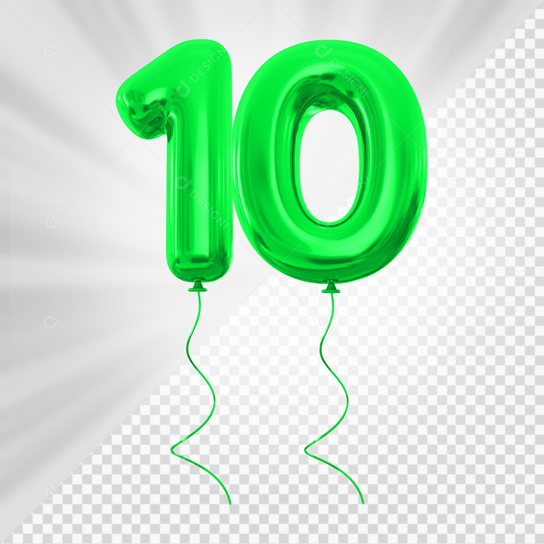 Balão de Número 10 Elemento 3D Verde Para composição PSD