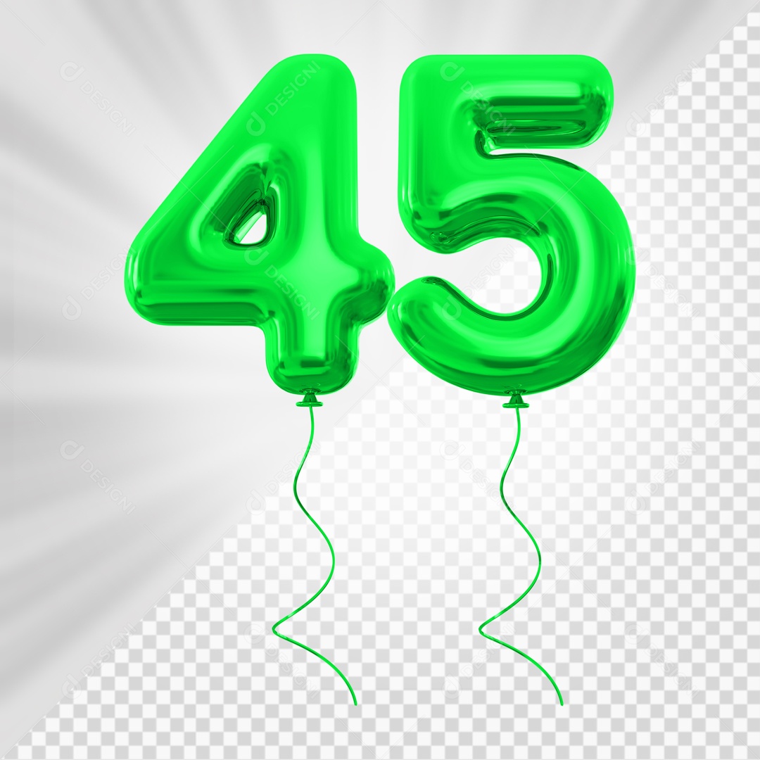 Balão de Número 45 Elemento 3D Verde Para composição PSD