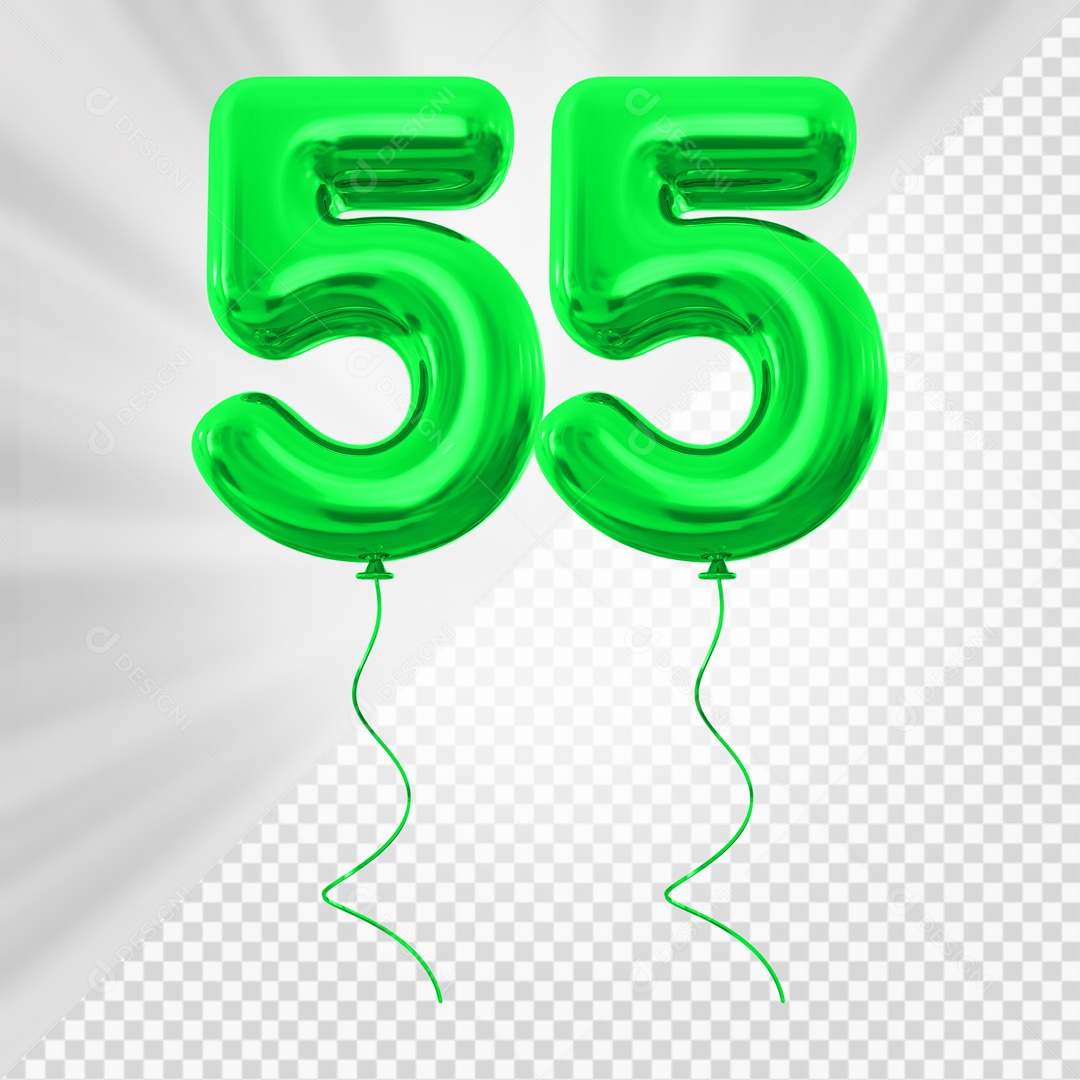 Balão de Número 55 Elemento 3D Verde Para composição PSD