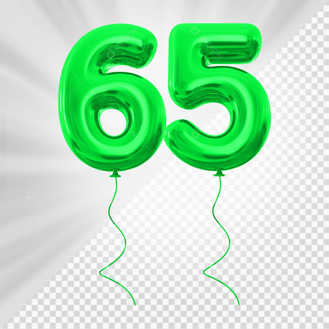 Balão de Número 65 Elemento 3D Verde Para composição PSD