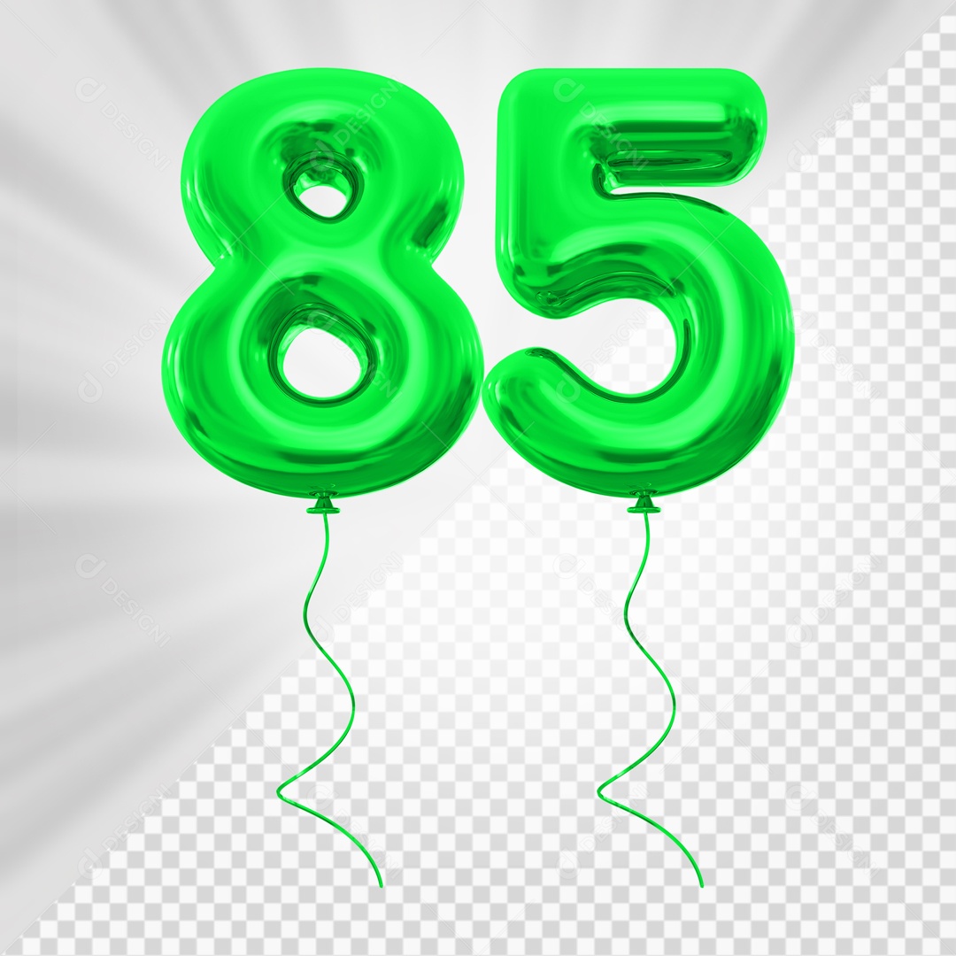 Balão de Número 85 Elemento 3D Verde Para composição PSD