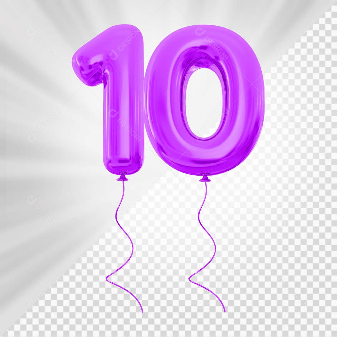Balão de Número 10 Elemento 3D Roxo Para composição PSD