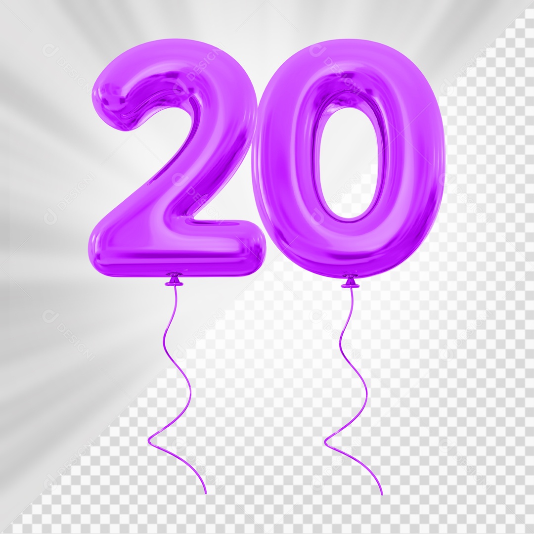 Balão de Número 20 Elemento 3D Roxo Para composição PSD