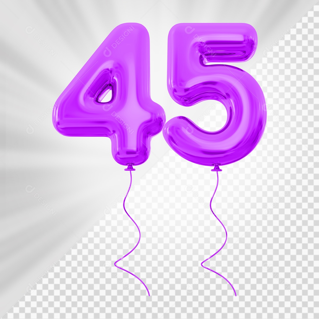Balão de Número 45 Elemento 3D Roxo Para composição PSD