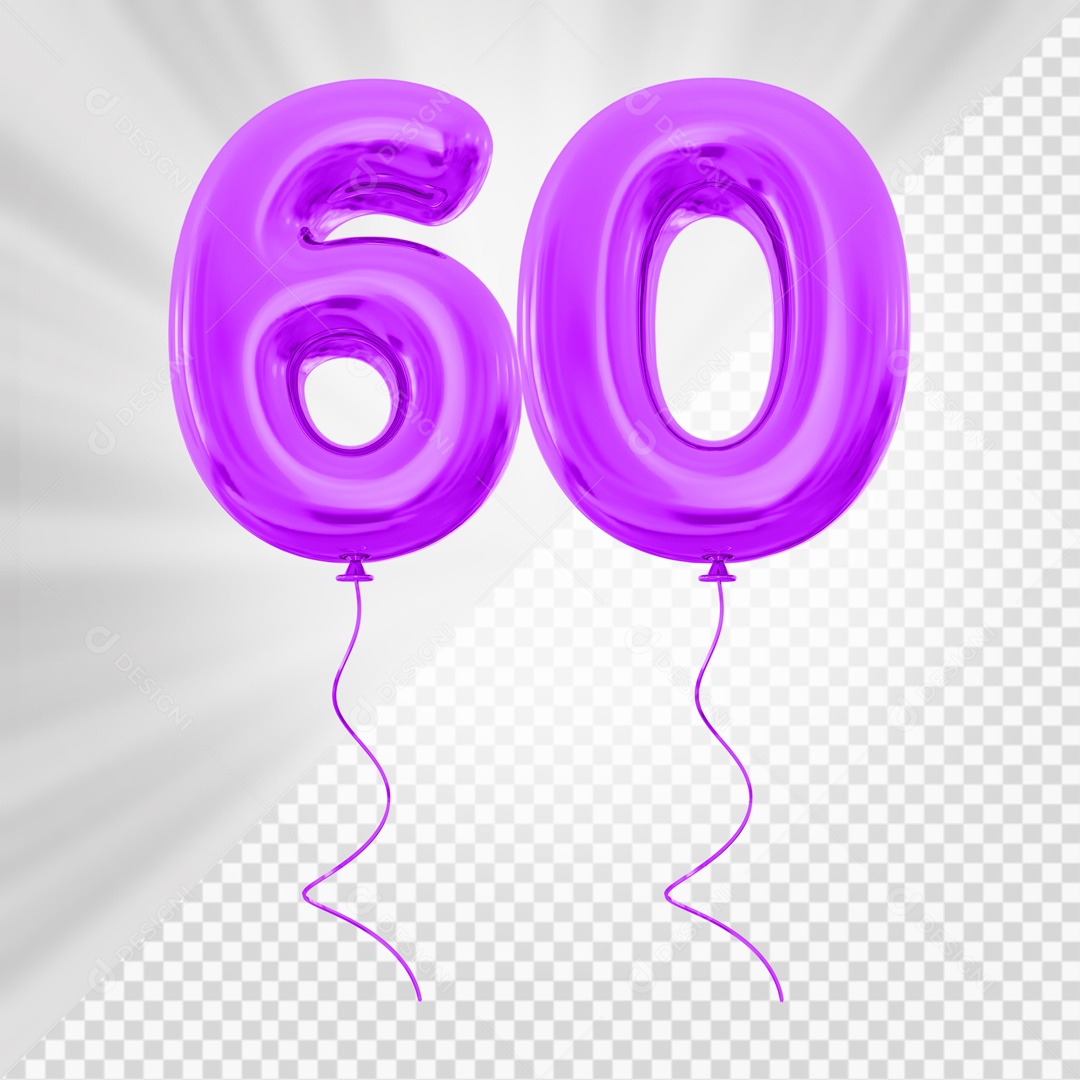 Balão de Número 60 Elemento 3D Roxo Para composição PSD